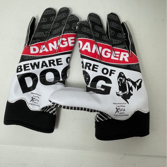 Battle Sports “Beware of Dog” Receiver Football Gloves Youth Medium - Picture 2 of 6